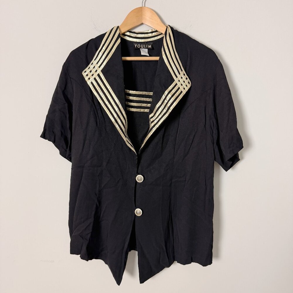 2/$30 VIntage Youlim Nautical Sailor Black Gold Top XL